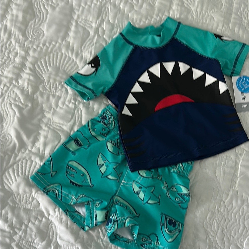 Carter’s Shark Print Kids Swim Set - Blue and Green